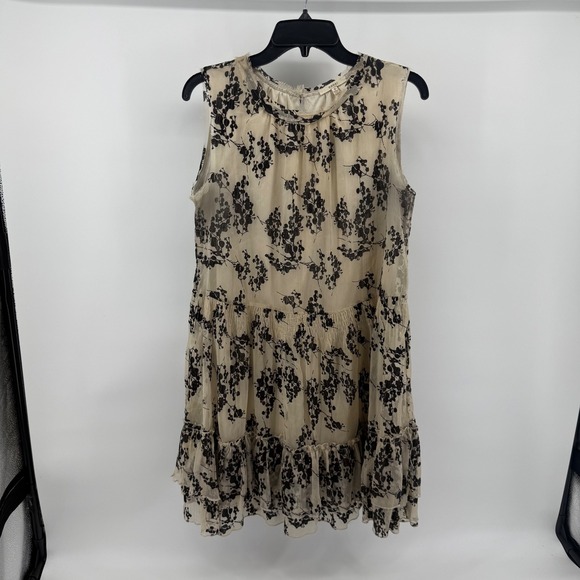 easel Dresses & Skirts - Easel Women's Sleeveless Dress Floral Tiered Ruffle Sheer Beige Black S‎